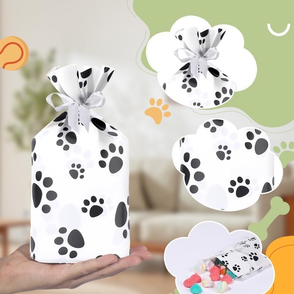 Other - 50 Paw Print Gift Bags Plastic with Ribbon